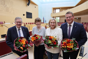 Fraktionsvorstand der SPD-Landtagsfraktion (v.l.n.r. Volkmar Halbleib, Anna Rasehorn, Doris Rauscher und Holger Grießhammer; nicht auf dem Bild: Arif Taşdelen))